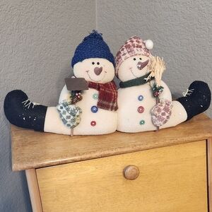 Snowman Doorstopper Couple holding a Shovel and Broom‎